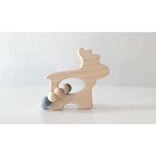 Moose Wooden Grasping Toy with Teething Beads