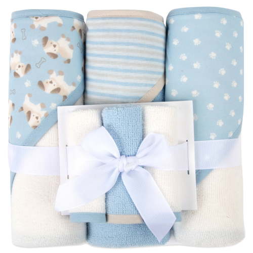 Jessica Simpson Baby 6-Piece Hooded Towel & Washcloth Set – Soft Polyester Bath Towels – Puppies Print