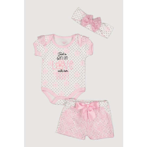 Baby Girls 0-9M Polka Dot Flower Graphic Bodysuit and Shorts Set