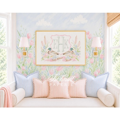 Mallard Duck Nursery Art, Custom Monogram Print