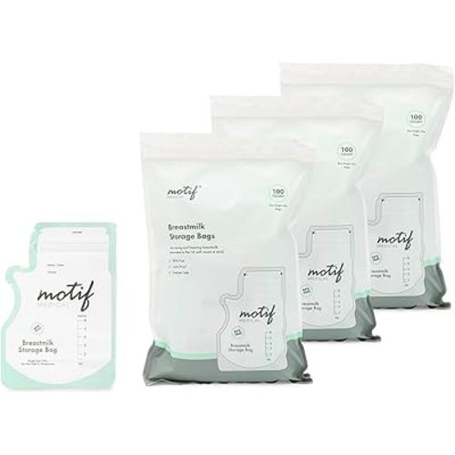 Motif Medical Breastmilk Storage Bags - Freezer Bag w/Easy Pour Spout, Write-On Label - Leak-Proof Double Zipper Milk Bags for Breastmilk - Breastfeeding Mom Gifts (6 oz, 300 Count)