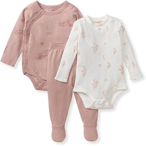 Burt's Bees Baby Unisex 3-Piece Bodysuit and Pant Set, 100% Organic Cotton Infant Outfit