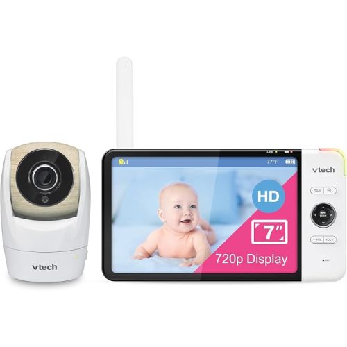 VTech Baby Monitor, No WiFi Secure Transmission – 7" 720p HD Screen, 15-Hour Battery, 360° Pan Tilt Zoom, 110° Wide Angle, Night Vision, 1000ft Range | VM919HD