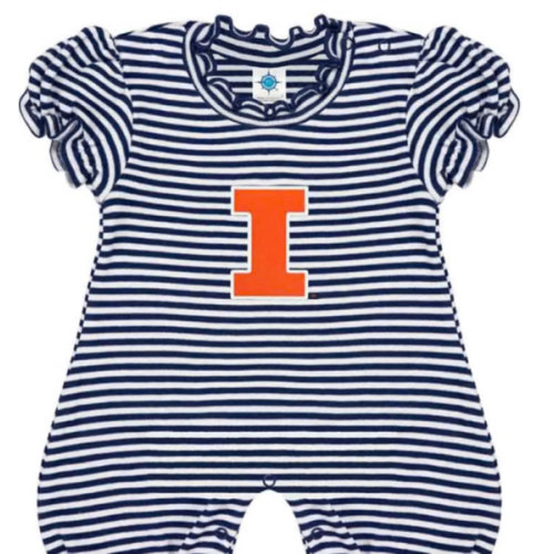 Illinois Fighting Illini NAVY Baby Stripe Puff Sleeve Romper - 35010718