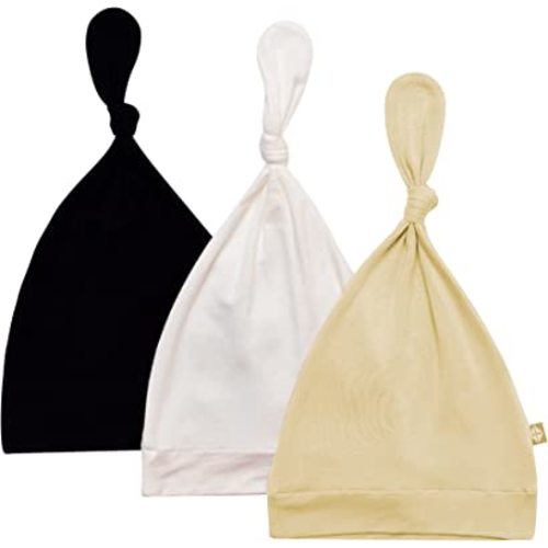 KYTE BABY Rayon Made from Bamboo Baby Beanie Hats - Super Soft Knotted Caps Available in Pattern and Solid Colors - 3 Pack