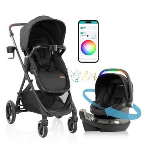 Evenflo Gold Shyft Intuiti Travel System with Rotating Lights and Sounds Infant Car Seat - Jasper Black