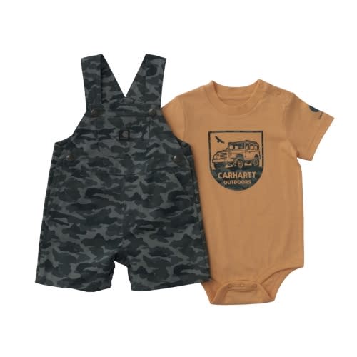 Carhartt Baby Short Sleeve Bodysuit And Canvas Camo Print Shortall