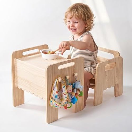 Montessori Weaning Table and Chair Set Solid Wood Height Adjustable Toddler