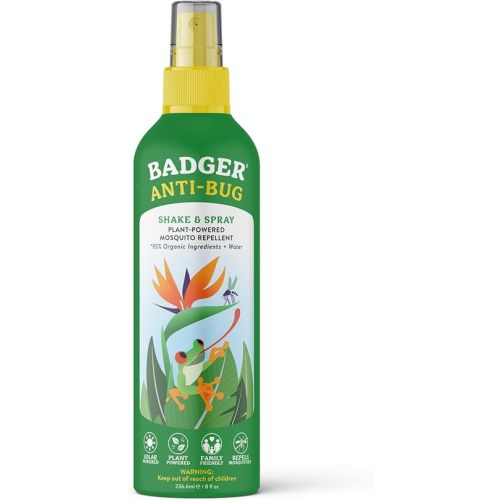 Badger Bug Spray, 3-Hour DEET-Free Mosquito Repellent, Family Friendly, Citronella & Organic Essential Oils, Natural & Vegan Insect Repellent Spray, 8 fl oz Family Size Aluminum Bottle