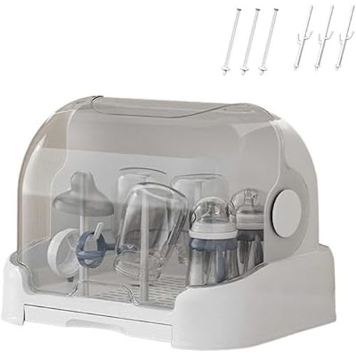 2025 Large Baby Bottle Organizer with Cover ＆ Removable Drain Tray, Dustproof Portable Baby Bottle Drying Rack Reusable Bottle Rack Holder Baby Bottle Storage (B)
