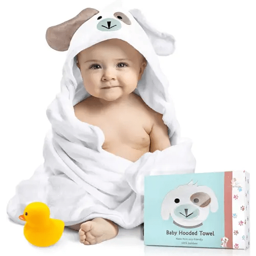 FOREVERPURE Baby Hooded Towel Baby Gift Baby Bath Towel X-Large Organic Bamboo Cotton Baby Towel Boy and Girl Ultra Soft Baby Dog Towels 35 x 35 inches White