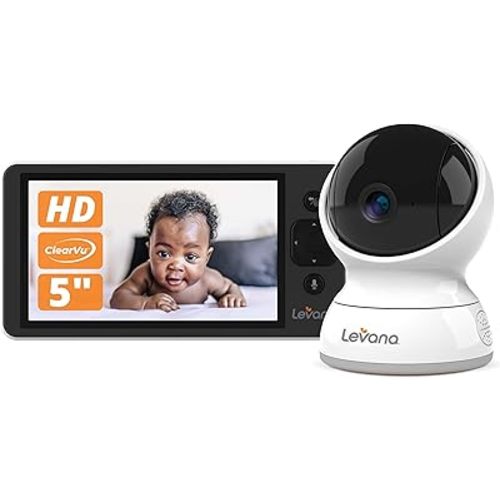 Levana Ella Video Baby Monitor, 5'' 720P Screen, PTZ Camera, 4 Days Battery Life, 3800mAh Battery, Night Vision, Two-Way Talk, No WiFi, 1000ft. Long Range Baby Monitor