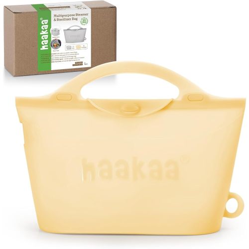 Haakaa Silicone Microwave Steamer & Steriliser Bag, 2000ml Large Capacity Reusable Steaming Bags for Baby Bottles/Breast Pump/Accessories/Pacifiers/Teethers,Great for Home and On-The-Go,Pineapple/1PC