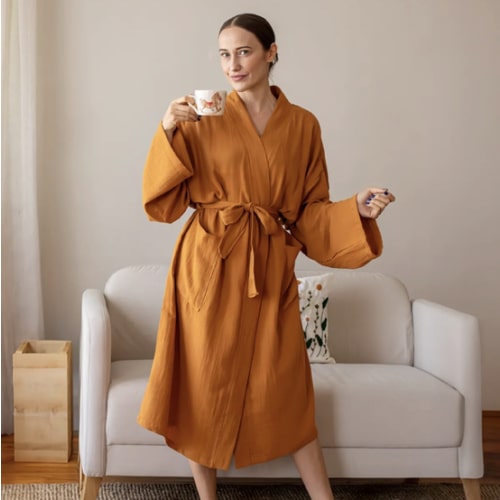 Handwoven 2-Layer Muslin Turkish Cotton Bathrobe - OEKO-TEX