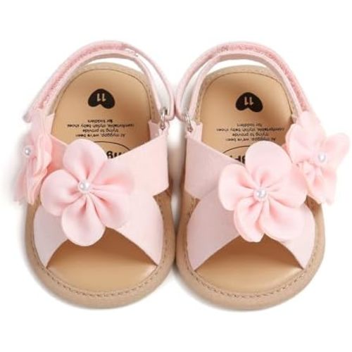 LAFEGEN Infant Baby Girls Summer Sandals Newborn Toddler First Walker Crib Dress Shoes (0-18Months)