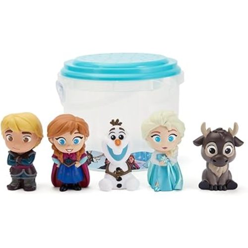 Disney Store Official Frozen Bath Toys Set - Includes 5 Detailed Toys with a Straining Storage Bucket - Bath Time Fun & Water Play Set for Kids