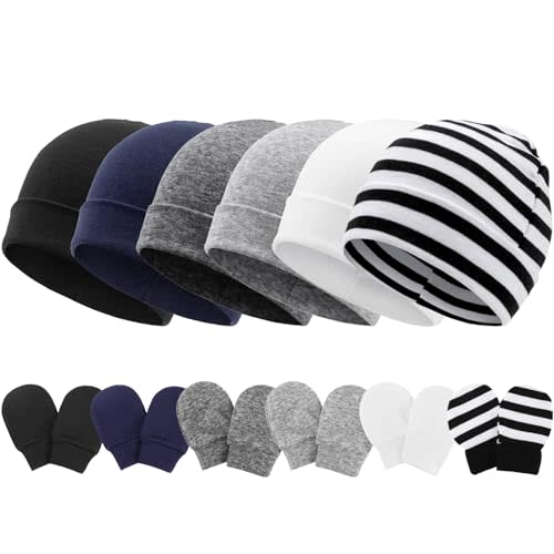 Newborn Baby Hats and Mittens Set Infant Beanie Cap Toddler Gloves Newborn Hospital Hats for Baby Boys Girls Kid 0-6 Months