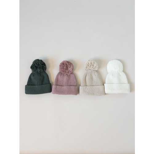 Organic Cotton Knit Baby Beanie: Pom Pom Winter Hat