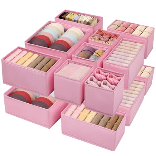 Drawer Clothing Organizer 16-Pack, Pink 3 Sizes Underwear Drawer Dividers, Fabric Folding Wardrobe Organizer for Baby Clothes, Bras, Underwear, Underpants, Belts, Socks, Ties, etc.