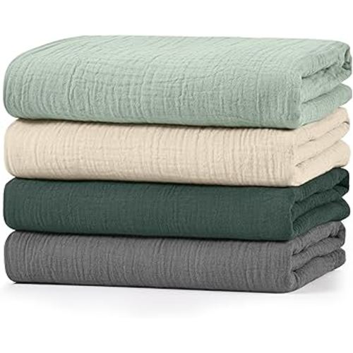 Muslin Swaddle Blankets for Baby Girls and Boys, 4 Pack Breathable and Skin-Friendly Newborn Receiving Blanket, 100% Cotton Swaddle Wrap, Essentials Infant Shower Items, Toddler Gift