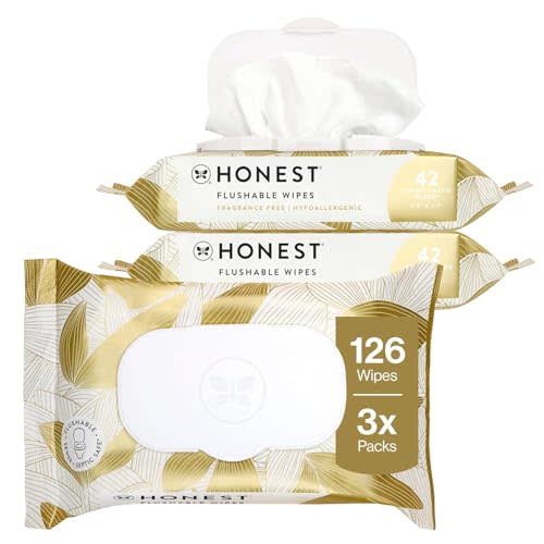 The Honest Company Flushable Wipes, Hypoallergenic, Gilded Wings, 126 Count | Flushable Wipes, 126 Ct. Hypoallergenic, Fragrance-Free, Plant-Based, 99% Water. Safe To Flush, For Sensitive Skin.