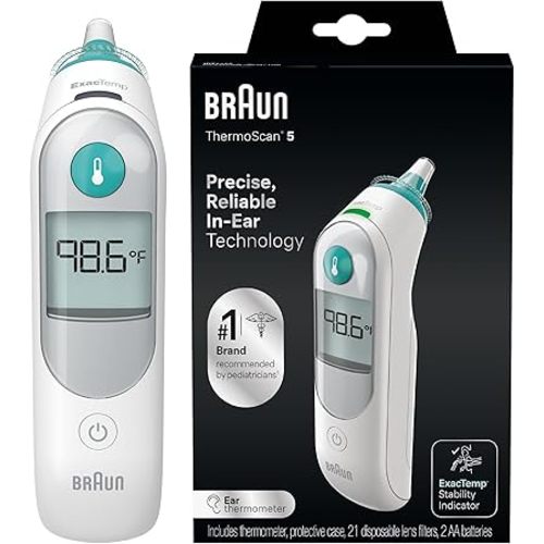 Braun ThermoScan 5 Ear Thermometer, Digital Display, Baby and Infant Thermometer with ExacTemp Stability Indicator for Professional Accuracy, Recommended by Pediatricians