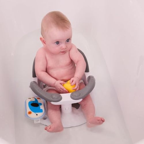 Baby Bath Seat for Babies 6 Months & Up Sitting Up,Infant Bath Seat with Temperature Alert+Open Backrest+on/Off Armrest,Toddler Bath seat Baby Bath Chair for Bathtub,Tub,Sink (Light Gray)