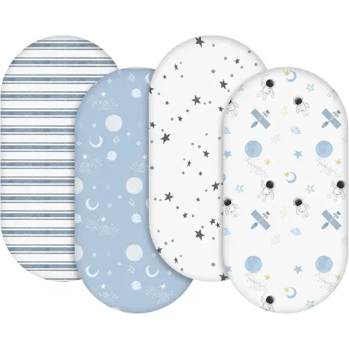 Gllquen Baby Bassinet Sheets 4 Pack, Breathable Cozy Fitted Mattress Sheet, Elastic Travel Crib Fashionable Pattern, Standard Cradle Safe Sheets for Baby Boys Girls 32"x16"(Astronaut)