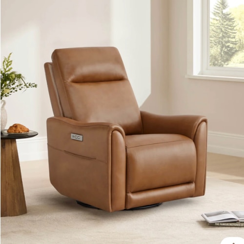 James Modern Genuine Leather Power Swivel Glider Recliner