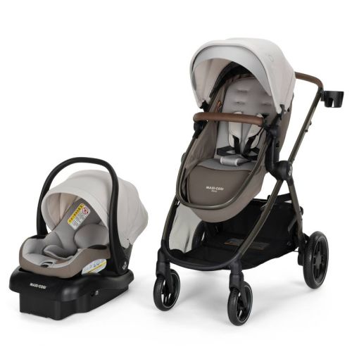 Maxi-Cosi Sienna Modular Travel System - Ecru: Bassinet Reclining Seat, Adjustable Handle, Rubber Tires, 38.8 lb Weight