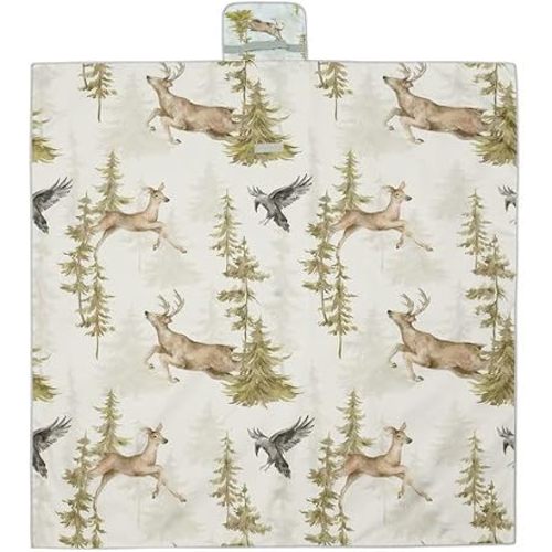High Chair Mat, 51" Splat Mat for Under High Chair, Arts, Crafts, Playtime, Water Resistant and Machine Washable,Forest Eagle Deer Sika Deer