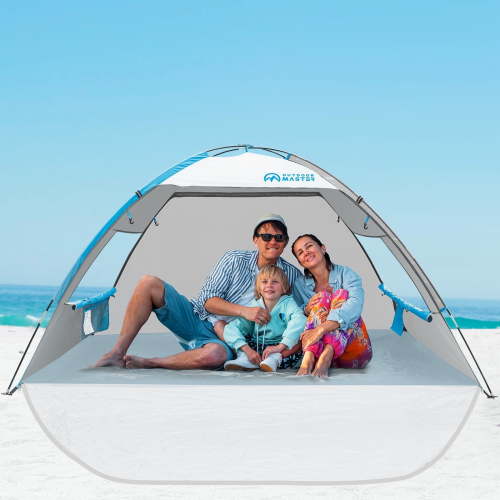 OutdoorMaster Beach Tent for 3 Person with 2 Doors - Easy Setup and Portable Beach Shade Sun Shelter Canopy with UPF 50+ UV Protection - Gray