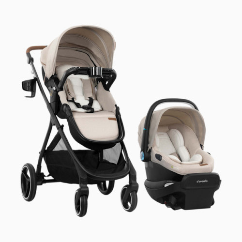Shyft Intuiti+ Travel System featuring Revolve180 LiteMax NXT with SensorySoothe - Champagne With Green & Gentle