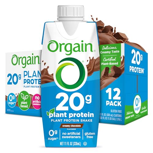 Orgain Organic Vegan Protein Shake, Creamy Chocolate - 20g Plant Based Protein, Ready to Drink, Fruits & Vegetables, Gluten Free, Kosher, No Soy or Dairy Ingredients, 11 Fl Oz (Pack of 12)