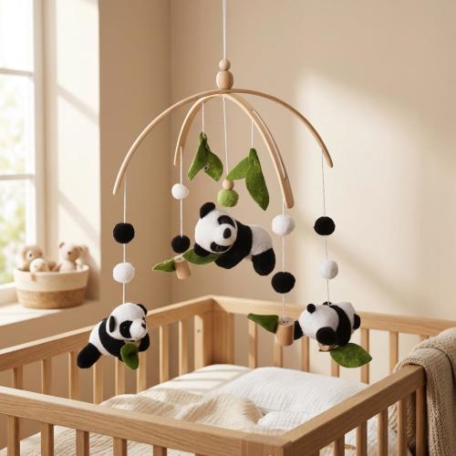 Panda Baby Crib Mobile, Wooden Nursery Mobile, Panda Nursery Decor, Montessori Baby Mobile, Baby Shower Gift, Hanging Crib Mobile