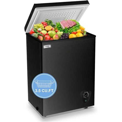 Chest Freezer Small Freezer Black Deep Freezers 3.5 Cu.Ft Compact Free-Standing Top Door Adjustable 7 Thermostat and Removable Basket Open Deep Freezer Energy Saving Apartment Kitchen
