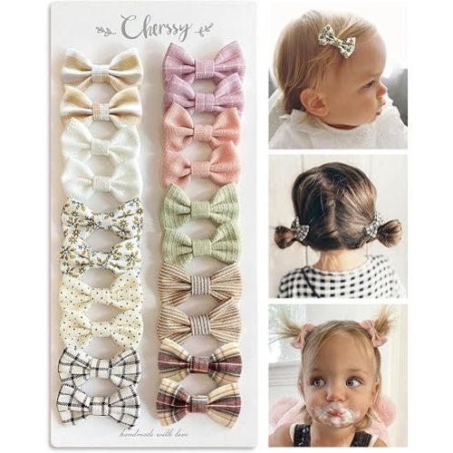 Cherssy Baby Girls Hair Bow Clips, 20Pcs Toddler Fully Lined Hair Pins