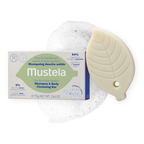 Mustela Solid Shampoo & Body Cleansing Bar for Baby, Kid & Adult - with Avocado Oil & Olive Oil - Fragrance-Free, Plastic-Free, Vegan & Biodegradable Formula - 2.64 oz.