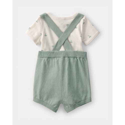 Baby 2-Piece Sailboat Overall Set - Green/Ivory
