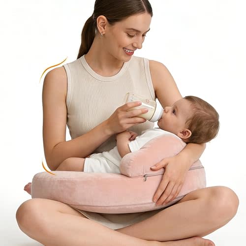 VerveBaby Original Nursing Pillow for Breastfeeding-Safety Guard(Pink) | Adjustable Waist Strap,Soft Wider Surface,100% Cotton,Feeding Pillows for Enhanced,Removable Cover & Machine-washable
