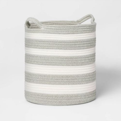 Medium Striped Coiled Kids' Rope Basket Gray - Pillowfort™: Toy & Storage Basket, Cotton & Polyester, Circular Design
