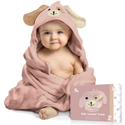Baby Towels with Hood - Soft, Absorbent Viscose Made of Bamboo, Extra Large 35 x 35 Inches, for Newborns, Infants, Boys and Girls, Dusty Pink