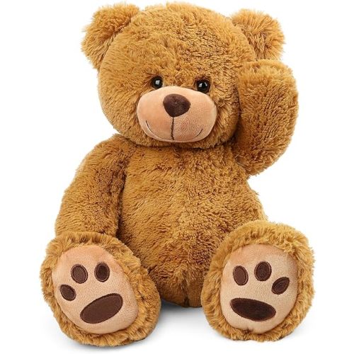 LotFancy Teddy Bear Stuffed Animals, 20 inch Brown Soft Cuddly Stuffed Plush Bear, Cute Stuffed Animals Toy with Footprints, Gifts for Kids Baby Toddlers on Baby Shower, Easter Decoration
