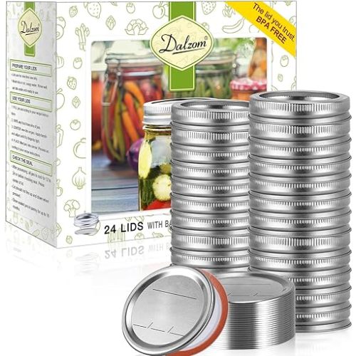 Dalzom® 48Pcs Canning Lids with Rings Wide Mouth, Premium Mason Jar Lids with Bands/Rings for Ball, Kerr Jars - Food Grade Material, 100% Fit & Airtight for Wide Mouth Mason Jars
