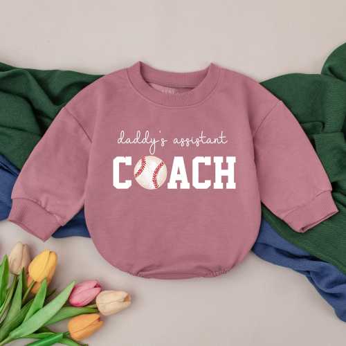 Daddy's Assistant Coach Baseball Romper, Retro Game Day Baseball, Gameday Season, Natural Bubble Romper, Baby Girl Baseball Outfit, Kid Gift