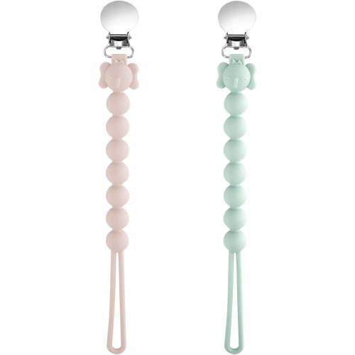 Dummy Clip- BPA Free, 2PCS Premium Silicon Cute Pacifier Clips for Girls, Newborn Baby Pacifier Holder Leash Chains Fits All Pacifier Teecher Toys Baby Shower(Green-Pink)