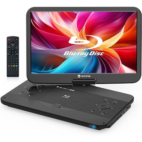 WONNIE 17.6" Portable Blu Ray Player with 15.4" 1080P Full HD Large Swivel Screen, Blu-ray DVD Player with HDMI Out & AV in, Built-in Rechargeable Battery, Support MP4, MOV Video & USB/SD Card
