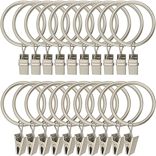 LLPJS 20 Pack Metal Curtain Rings with Clips, Curtain Clip Rings Hooks for Hanging Drapery Drapes Bows, Curtain Rod Rings 1.5 inch Interior Diameter, Matte Silver