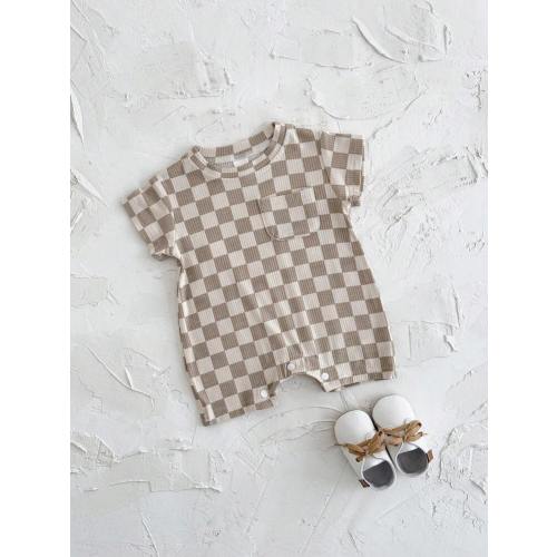 Baby Boys/Girls Checkerboard Casual Minimalist Short Sleeve Rompers, Summer | SHEIN USA