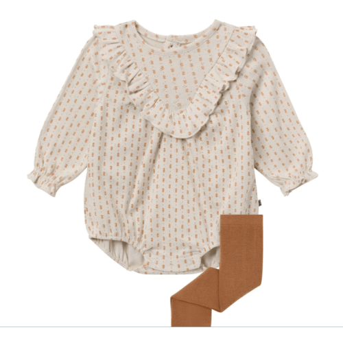 2-Piece Baby Girls Brown Fleur Bubble Romper Bubble Romper and Tights – Gerber Childrenswear